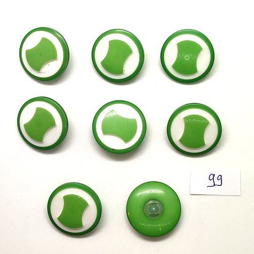 8 boutons en résine vert et blanc - 22mm - 99