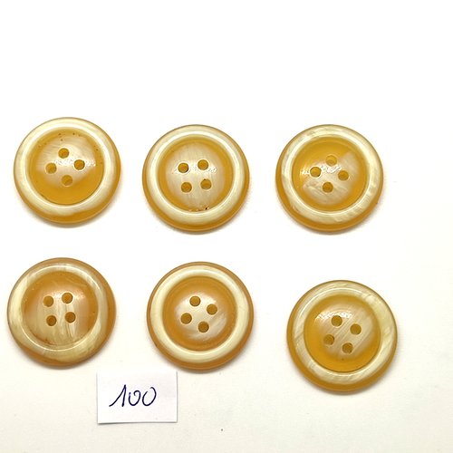 6 boutons en résine beige - 25mm - 100