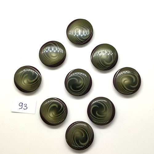9 boutons en résine marron et vert - 22mm - 93