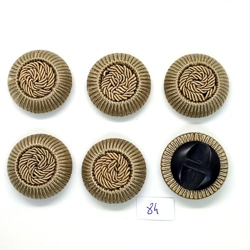 6 boutons en passementerie et résine beige et noir - 31mm - 84