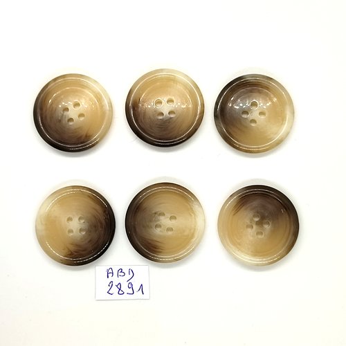 6 boutons en résine marron et beige - 28mm - abd2891