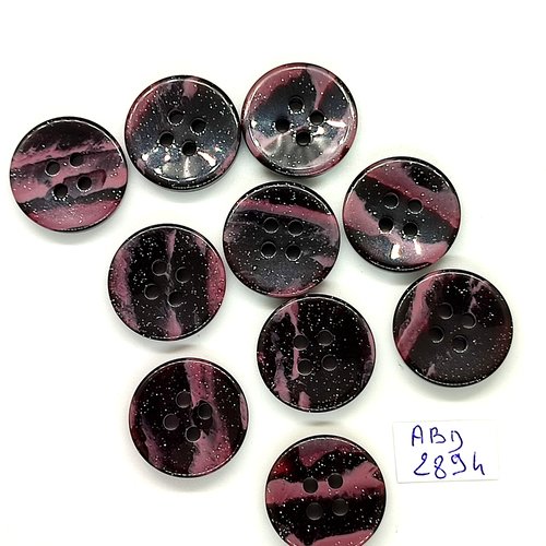 10 boutons en résine noir et violet pailleté - 20mm - abd2894