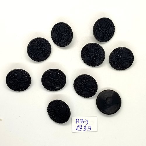 10 boutons en résine noir - 19mm - abd2899