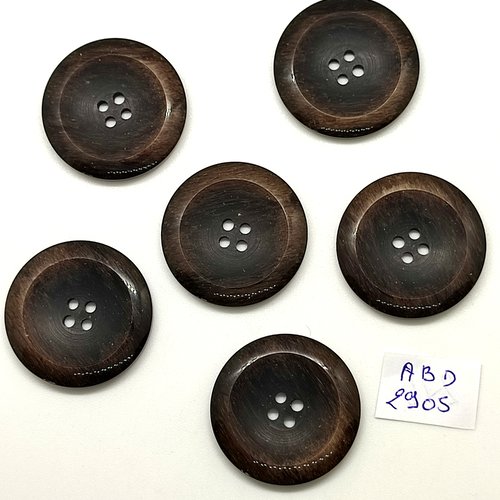 6 boutons en résine marron et noir - 27mm - abd2905