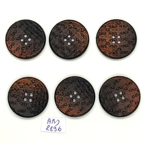6 boutons en résine marron - 28mm - abd2896