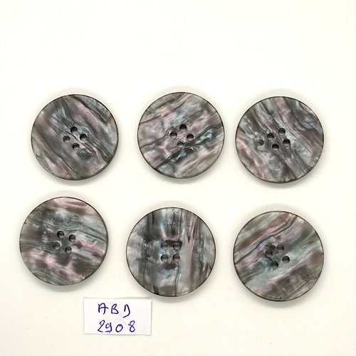 6 boutons en résine gris - 27mm - abd2908