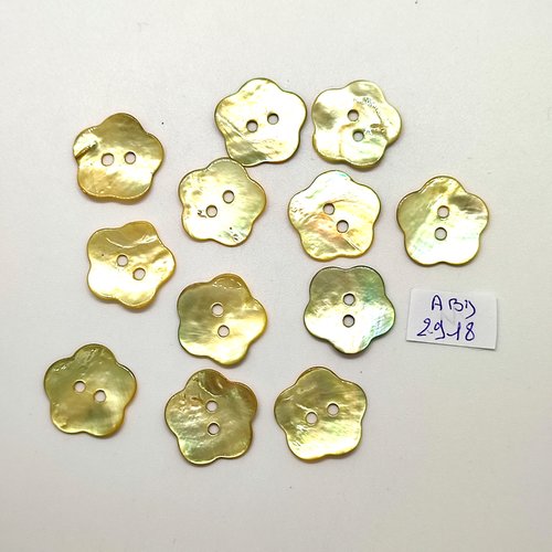 11 boutons en nacre jaune - fleur - 20mm - abd2918