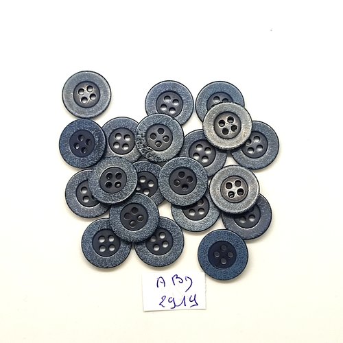 20 boutons en résine bleu / gris - 15mm - abd2919