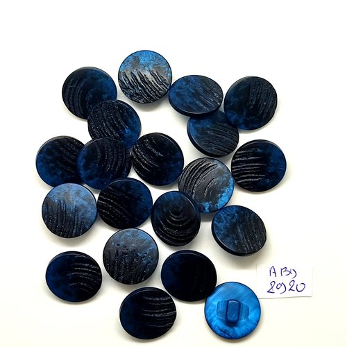 20 boutons en résine bleu / noir - 18mm - abd2920