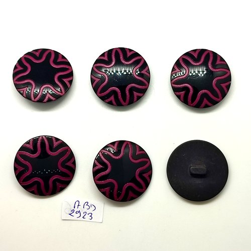 6 boutons en résine noir et violet - 27mm - abd2923