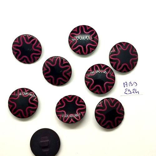 9 boutons en résine noir et violet - 22mm - abd2924