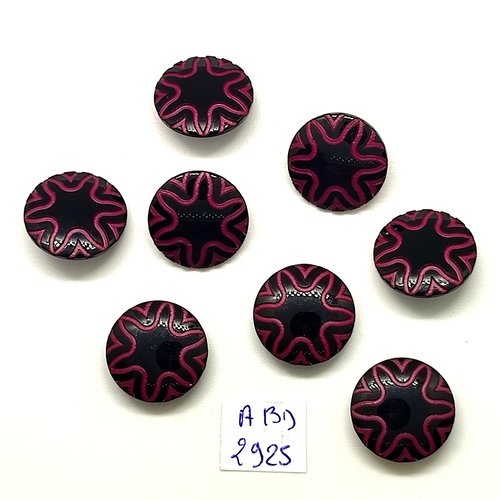 7 boutons en résine noir et violet - 18mm - abd2925