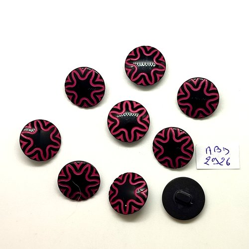 9 boutons en résine noir et violet - 17mm - abd2926