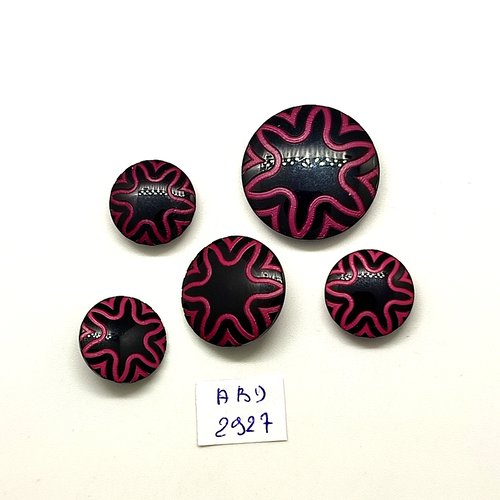 5 boutons en résine noir et violet - 27mm - 22mm et 18mm - abd2927
