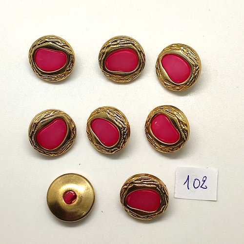 8 boutons en résine fuchsia et doré - 18mm - 102