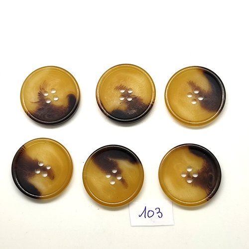 6 boutons en résine beige foncé et noir - 27mm - 103