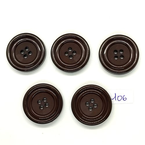 5 boutons en résine marron - 30mm - 106