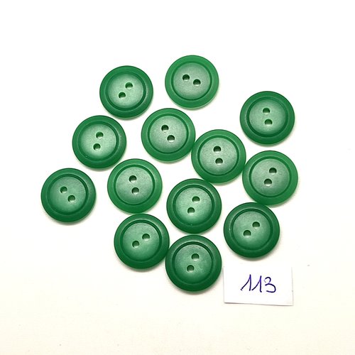 13 boutons en résine vert - 15mm - 113