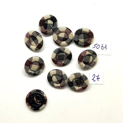 10 boutons en passementerie beige / marron et métal noir - 15mm - tr5081