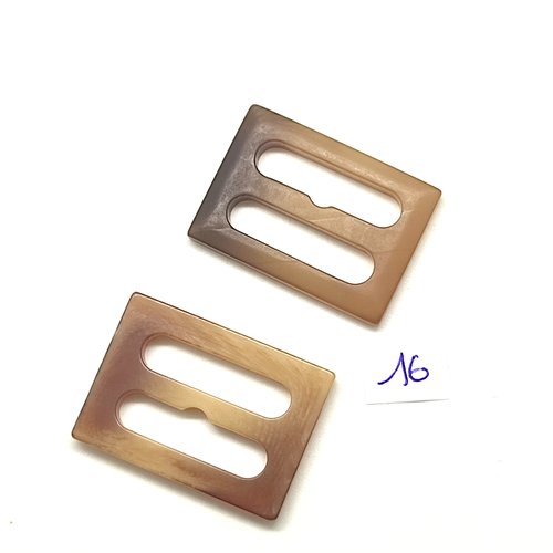 2 boucles de ceinture coulissante en résine beige et marron - 25x34mm