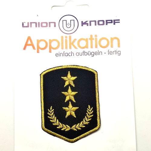 1 thermocollant / écusson à coudre doré et noir - 3 etoiles - 45x60mm