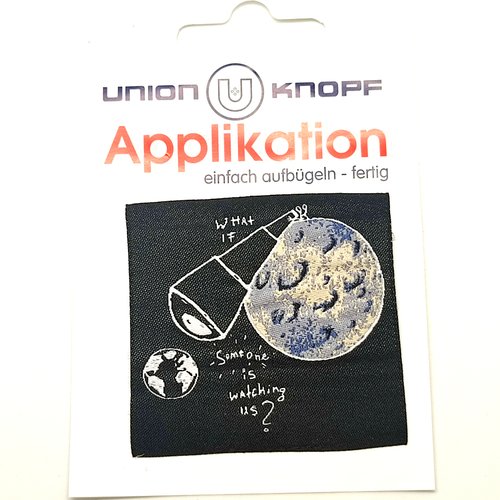 1 thermocollant / écusson à coudre noir et blanc - planete - 58x58mm