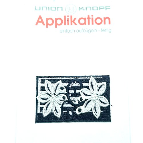 1 thermocollant / écusson à coudre noir et blanc - fleur - 38x60mm