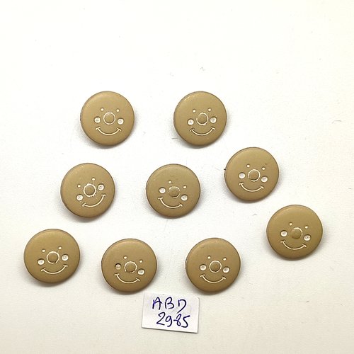 9 boutons fantaisie en résine beige et blanc - smiley - 15mm - abd2985
