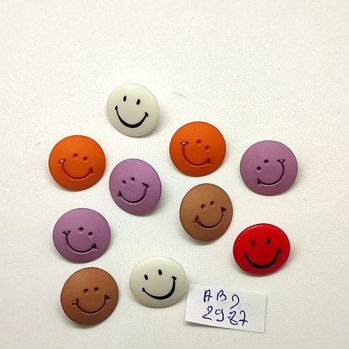 12 boutons fantaisie en résine multicolore - smiley - 15mm - abd2987