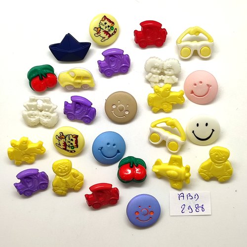 25 boutons fantaisie en résine multicolore - taille diverse - abd2988