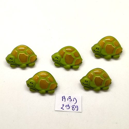 5 boutons fantaisie en résine vert et jaune - tortue - 15x20mm - abd2989