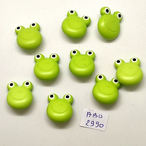 9 boutons fantaisie en résine vert et blanc - grenouille - 16x19mm - abd2990