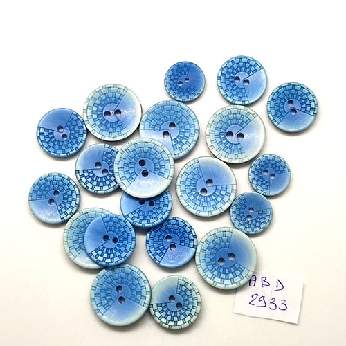20 boutons en résine bleu - 18mm - 15mm et 13mm - abd2933