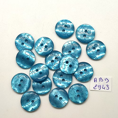 17 boutons en résine bleu - 15mm - abd2943
