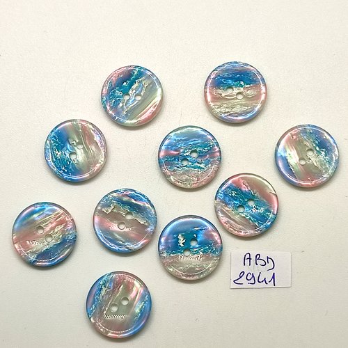 10 boutons en résine bleu dégradé - 18mm - abd2941