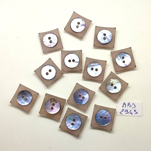 13 boutons en résine bleu et lilas très clair - 16x16mm - abd2945
