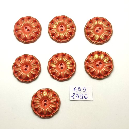 7 boutons en résine orange et doré - 25mm - abd2996