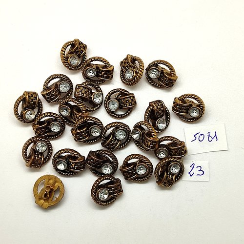 22 boutons en résine doré et strass - 13mm - tr5081