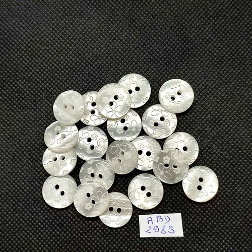 20 boutons en résine blanc - 15mm - abd2983