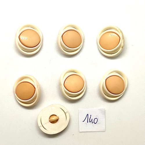 7 boutons en résine beige et blanc- 17x39mm