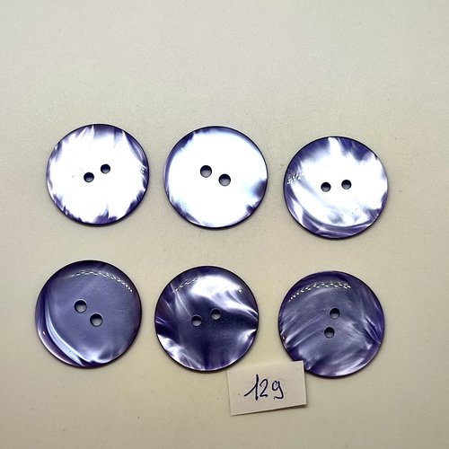 6 boutons en résine mauve - 27mm