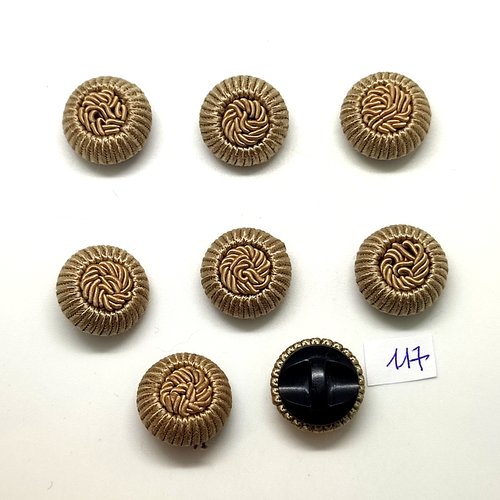 8 boutons en passementerie beige et résine noir - 21mm