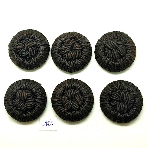 6 boutons en passementerie marron foncé - 38mm