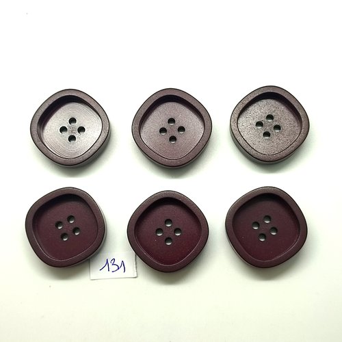 6 boutons en résine marron / bordeaux - 30mm