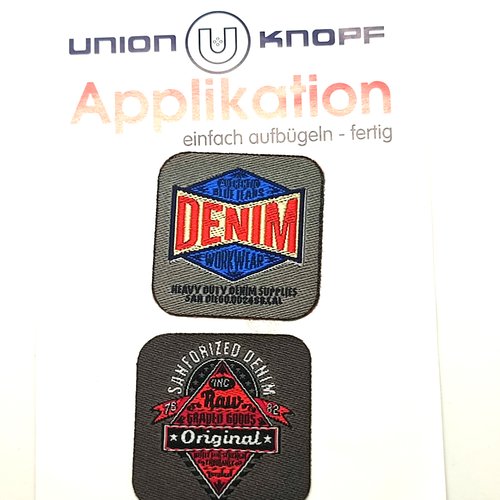 1 lot de 2 thermocollant / écusson à coudre multicolore - denim et original - 40x40mm