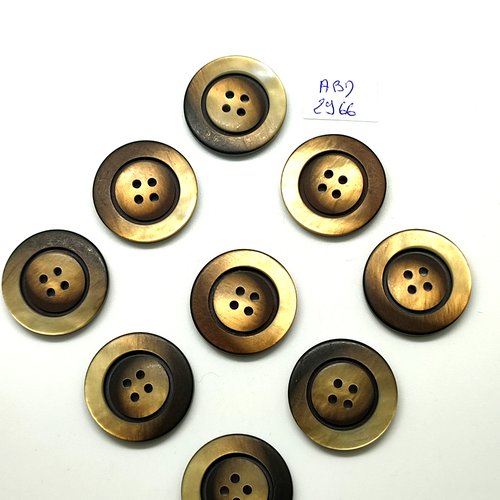 9 boutons en résine doré et marron - 27mm - abd2966