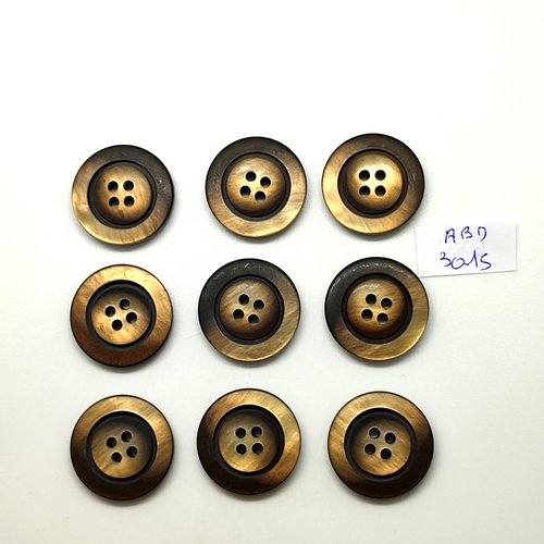 9 boutons en résine doré et marron - 22mm - abd3015