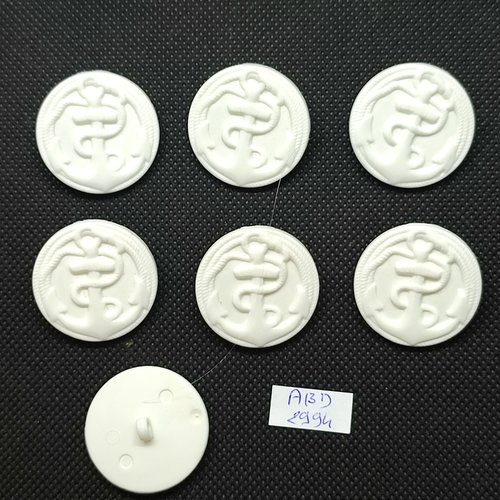 7 boutons en résine blanc  - une ancre - 28mm - abd2994
