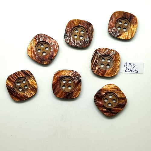 7 boutons en résine marron - 24x24mm - abd2965