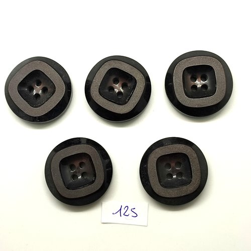 5 boutons en résine noir et gris - 30mm - 125